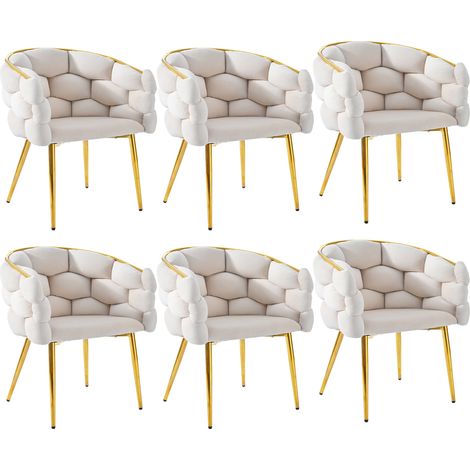 Lote de 6 sillas de comedor, sillas de maquillaje con patas de metal chapado, para salón y dormitorio, beige, 44x41x74 cm (1/5)
