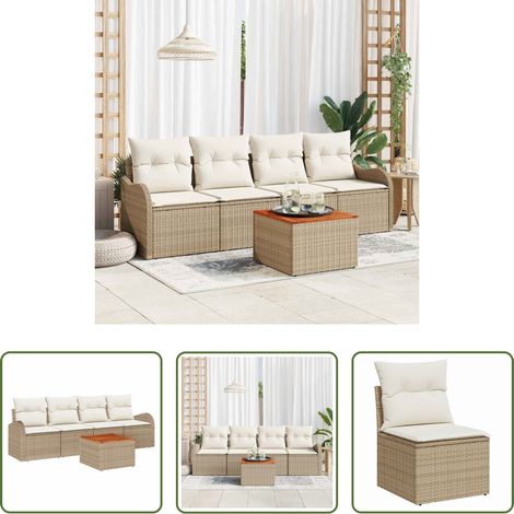 vidaXL Jardin modulaire -  Ensemble de canapé de jardin 5 pcs Beige et crème polyrotin (1/5)