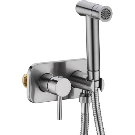 Douchette Bidet Kit Encastré Douchette WC en Acier Inoxydable Bidet Portable pour l'hygiène Intime, Nickel (1/3)