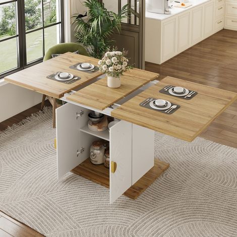 Tavolo da pranzo allungabile 110-140 x 70 x 76,5 cm in MDF bianco con vano contenitore OKWISH (1/5)
