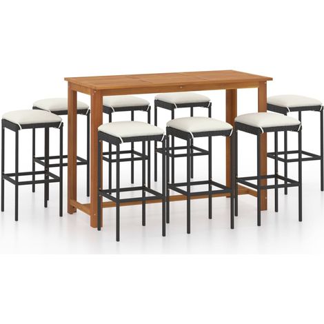 Ensemble de bar de jardin avec coussins 9 pièces noir (1/5)