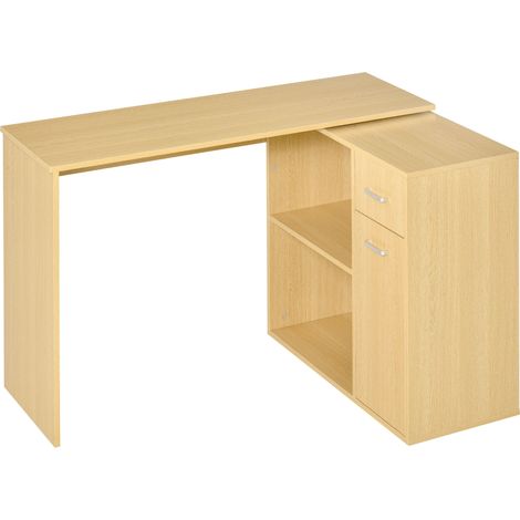 Bureau Moderne pour Ordinateur Rotatif avec 2 Étagères et 2 Tiroirs, Table à Manger en Aggloméré, 117x82x74 cm, couleur Chêne et Bois (1/5)