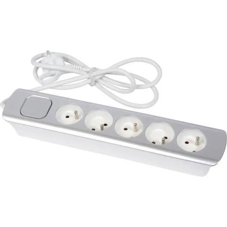 Regleta eléctrica gefom 5 enchufes plata cable 1.4 m