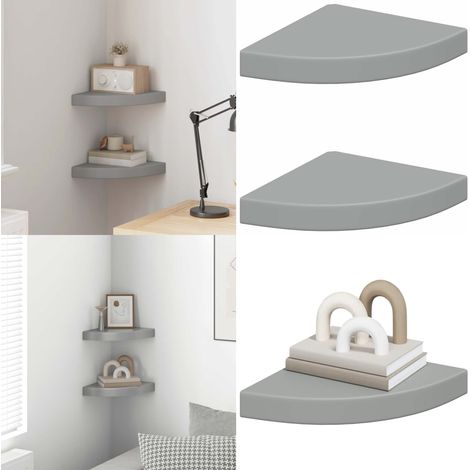 Eck-Schweberegale 2 Stk. Grau 25x25x3,8 cm MDF - Eckregal - Wandregal - Schwebender Regal - Graues Regal - Wohnwandregal - Home & Living (1/5)