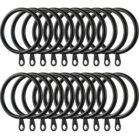 Anneaux De Rideau - Métal Noir Mat - Diamètre Intérieur 38 mm - Pour Tringles Jusqu'à 30 mm - 60 Pièces (1/5)
