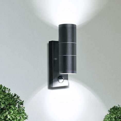 Applique Murale Exterieur avec Detecteur de Mouvement IP44, Éclairage Mural extérieur pour Entrée Jardin Couloir, Noir Lampe murale incl. 2 ampoule GU10 5W Blanc Froid 6000K (1/5)