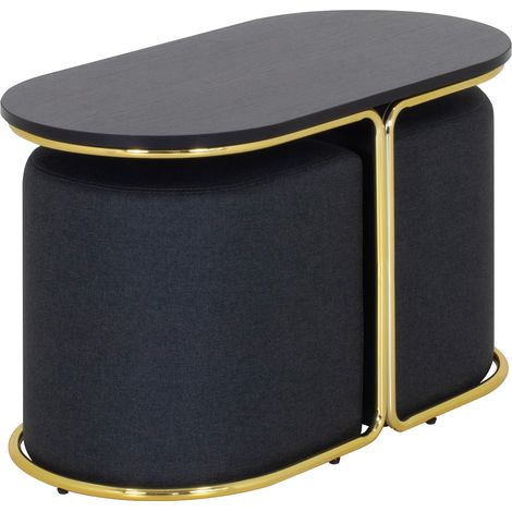 Mesa de centro DUNCAN con 2 asientos negros, tablero de melamina efecto madera negra y estructura metálica dorada (78 x 34 x 46 cm) - MOG CASA (1/5)