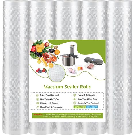 Lebensmittel-Vakuumbeutelrolle – 5 Rollen 28 cm x 300 cm Lebensmittel-Vakuumfolie zum Einfrieren von Beuteln, Vakuumbeutel, Kochbeutel, Lebensmittel-Vakuummaschine, BPA-frei (1/5)