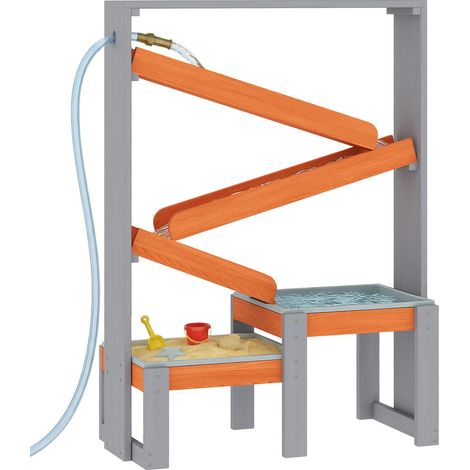 Table de Jeu Eau et Sable pour Enfant en Bois de Sapin Gris avec Circuit d'Eau et 2 Bacs Amovibles pour Jardin (1/5)