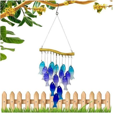 Atemberaubendes blaues Glas-Windspiel: eine wunderschöne Hängedekoration für Terrassen, Veranden und Balkone, ideal für Außenbereiche.