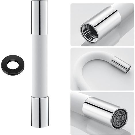 TAISHENGDA-Tuyau d'extension de robinet de forme universelle avec bulleur de filtre (avec joint d'étanchéité) Rotation à 360°, 20cm Blanc (1/5)