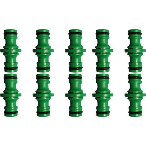 10 conectores dobles para mangueras (verdes) para conexiones de mangueras de lavado de autos y jardín. (1/4)
