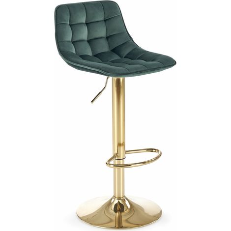 Silla de barra Houston 1441, Verde + Dorado, 84x43x44cm, Tapiz, Metálico (1/5)