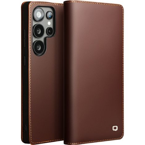 Étui Qialino pour Samsung Galaxy S25 Ultra avec rabat, emplacement pour carte et support - Marron (1/5)