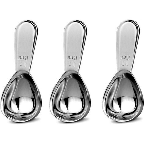 Lot de 3 cuillères à café en acier inoxydable avec poignées courtes, cuillère à mesurer pour café, thé en vrac, sucre ou farine (15 ml court) (1/5)