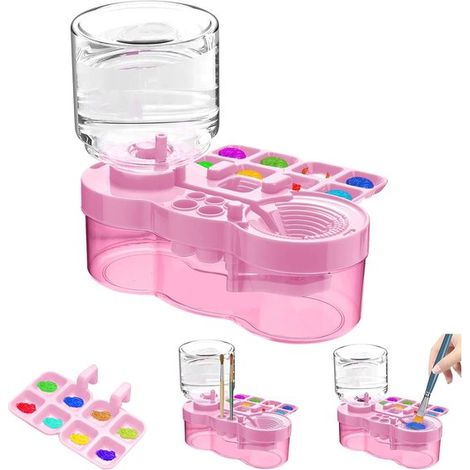 Nettoyeur de pinceaux avec bac à peinture et circulation d’eau, étanche, grande capacité, préassemblé, 1 pièce, rose (1/5)