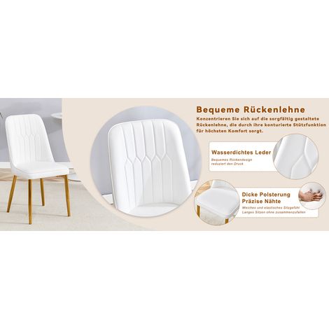 Chaise de salle à manger blanche en similicuir avec pieds métalliques dorés antidérapants (1/5)
