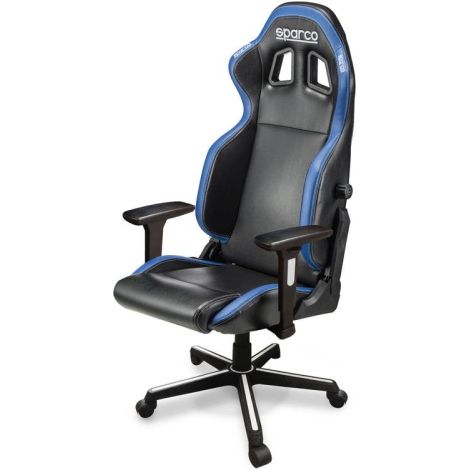 Sparco poltrona sedia da ufficio Icon 2019 Nera/Azzurra seduta ribassata e allargata con schienale regolabile e dispositivo antiribaltamento Nero + Azzurro