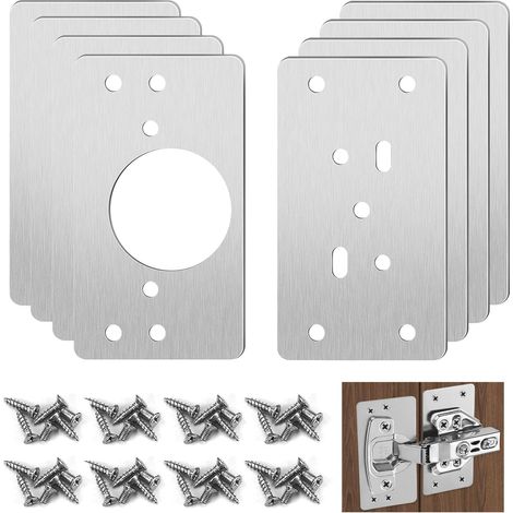 Kit de réparation de charnières de meubles en acier inoxydable – 4 paires de 8 pièces de charnière (vis incluses)