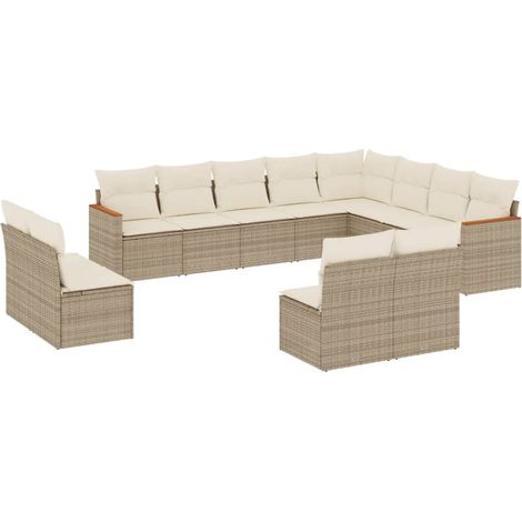 Salon de jardin avec coussins 12 pcs beige résine tressée (1/5)