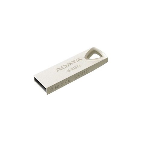 Clé USB 2.0 ADATA UV210 64 Go, construction en métal argenté, garantie 60 mois (1/3)