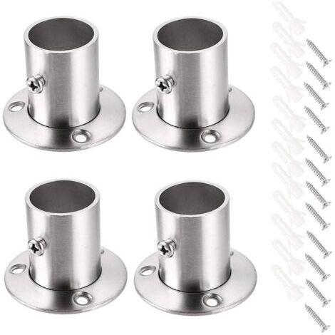 Lot de 4 supports de tringle à rideaux, support de rail, support de base, bride en acier inoxydable, supports d'extrémité de tringle de placard pour rideaux de placard (argent)