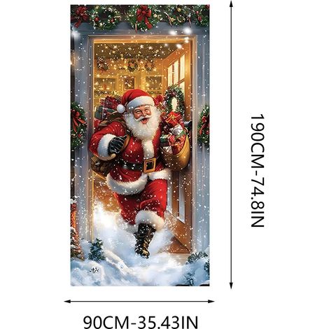 Nouveaux rideaux de porte de Noël, décorations festives, drapeaux, fanions d'extérieur - 90 x 200 cm (élastique) - 28