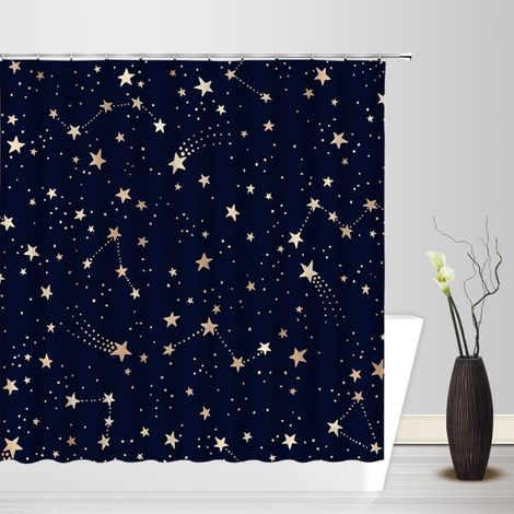 Rideau de douche à motif ciel étoilé, joli motif d'étoiles, astrologie, cosmologie, planètes, constellations, décoration de salle de bain, en polyester, avec crochets, 60 x 72 pouces. (1/5)