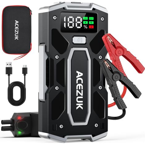 Booster Batterie Voiture 9000A Démarreur de Batterie de Voiture Portable (Jusqu'à 8.0L Diesel ou 10.0L Gaz) 12V Jump Starter Pinces Intelligentes avec Écran Lumière LED Port de QC3.0 (1/5)
