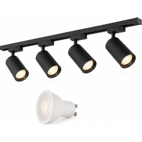 Kit Rail LED Monophasé + 4 Spots GU10 Noir - 200 cm - Blanc Neutre (4000K - 5500K) - SILAMP (1/2)