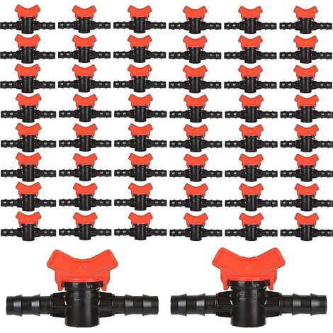 Lot de 50 vannes d'irrigation pour tuyau d'arrosage, raccord de tuyau de 16 mm, vanne en plastique pour système d'irrigation de jardin (1/4)