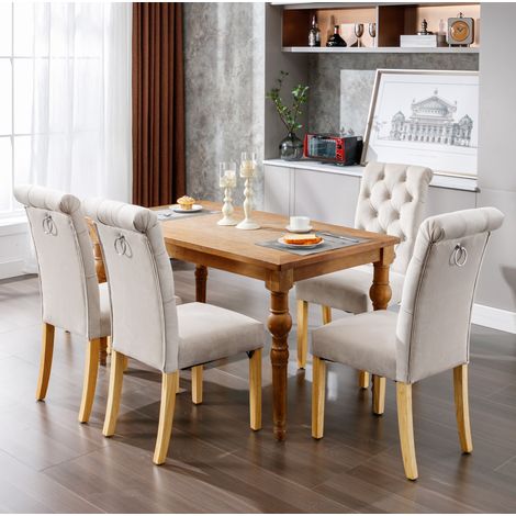 Sillas de comedor de terciopelo, lote de 4, 100 x 63 x 43 cm, beige DESVIAE (1/5)