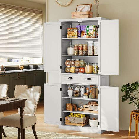 Küchenschrank mit Türen und Regalen, weißer Vorratsschrank für Küche & Esszimmer (1/5)