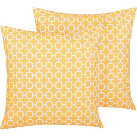 Conjunto de 2 cojines de exterior amarillos 40 x 40 cm impermeables con cremallera