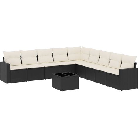 Set Divani da Giardino 10pz con Cuscini in Polyrattan Nero vidaXL (1/3)