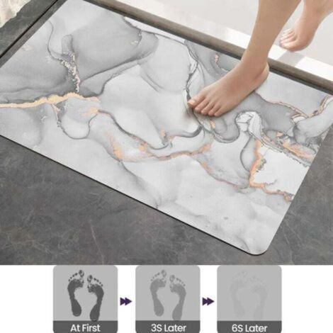 Tapis de salle de bain antidérapant en terre de diatomées 40x60cm, absorption d'eau élevée, séchage rapide, ultra-fin, facile à nettoyer, adapté aux portes de salle de bain, salons, gris clair (1/5)