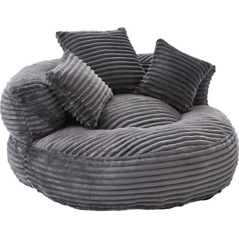Sitzsack Sessel Erwachsene Klappsessel mit Hoher Rückenlehne und Armlehnen inklusive 3 Kissen Cord Dunkelgrau (1/5)