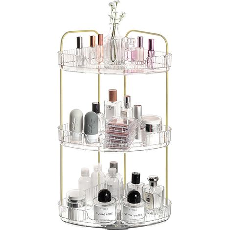 Organisateur Maquillage à 3 Couches, Rangement Maquillage, Organisateur de Cosmétiques, Organisateurs de Soins de Beauté, Rangement Salle de Bain pour Cuisine, Coiffeuse, Chambre, Transparent (1/5)