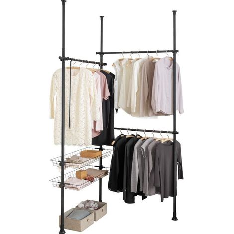 Teleskop-Garderobensystem HERKULES BASIC, doppelt, schwarz, WENKO