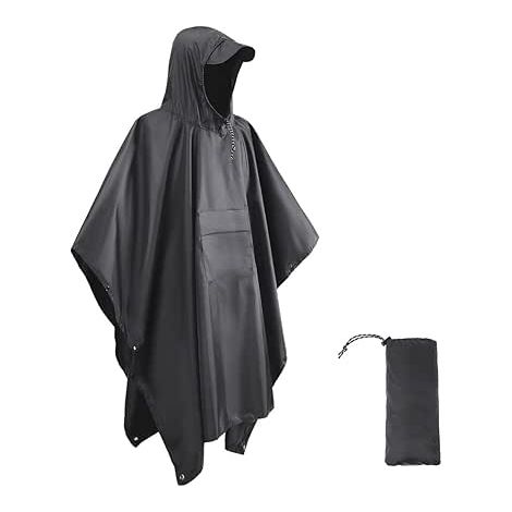 Poncho de pluie léger et imperméable 210T réutilisable avec poche poitrine, veste de pluie multifonctionnelle 3 en 1 pour la chasse, la randonnée, le camping et la pêche. (1/5)