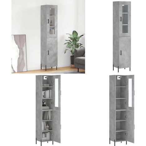Buffet haut Gris béton 34,5x34x180 cm Bois d'ingénierie - Buffet Design Moderne - Meuble Rangement Gris - Armoire Haute - Buffet Bas Prix - Mobilier Salon - Home & Living (1/5)