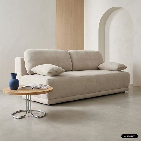 Banquette convertible 3 places tissu chenille avec coffre de rangement - Nelson Chenille Greige (1/5)