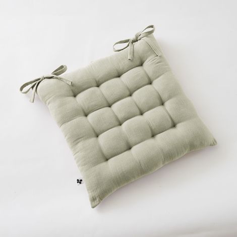 Assise Matelassée 40 x 40 cm – Gaze de Coton – Vert d’Eau – Matelassage 16 Points