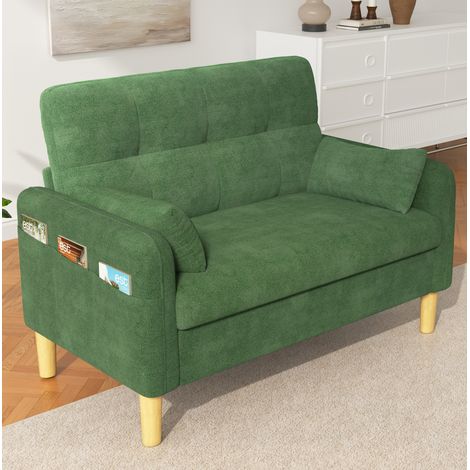 Canapé 2 places compact pour petits espaces, tissu doux vert, 2 coussins et poche latérale, assise moelleuse et dossier haut, idéal salon ou chambre - CHICFURN (1/5)