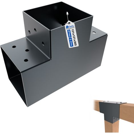 Connecteur de poteau en T 121 x 121 mm – Revêtement en poudre anthracite RAL 7016 – Connecteur T angle 90° robuste pour poteaux bois, pergola et pavillon – GeZu Impex