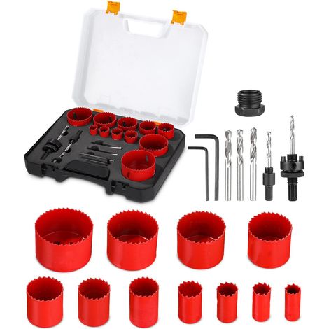 19 Pièces Scie Cloche Bi-métal M42, Coffret de Scie Trépan avec Foret de Centrage et Support de Scie 19-68 mm, Profondeur de coupe 38mm, pour Percer Le Bois, Les Panneaux PVC et Le Métal (1/5)