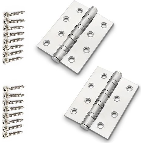 Charnière Inox, Charnières de Porte, Charnières de Porte en Acier Inoxydable, Charnière avec 16 vis, Paumelle pour Portes Intérieur et Extérieures, Meubles, Tiroir (Argent) (1/5)