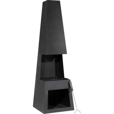 Dellonda DG107 Outdoor Chiminea Fireplace Fire Pit Heater Firewood Storage Black Steel (1/5)
