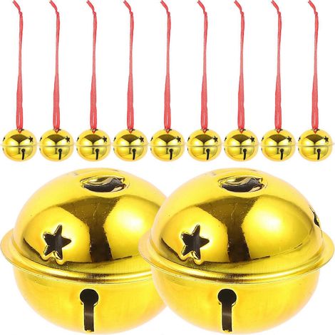 21 clochettes de Noël miniatures brillantes en forme d'étoile à cinq branches, faites à la main (20 clochettes dorées de 4 cm + ruban de 10 m)-4X4CM-Golden