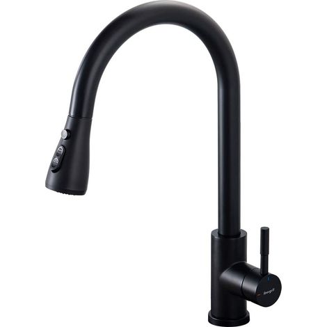 Ibergrif M22136B Rubinetto da Cucina Monocomando in Acciaio Inossidabile con Doccetta Estraibile, Beccuccio Girevole a 360° e Risparmio Idrico, Alta Pressione, Adatto per Lavello Cucina,3/8 Pollici (1/5)